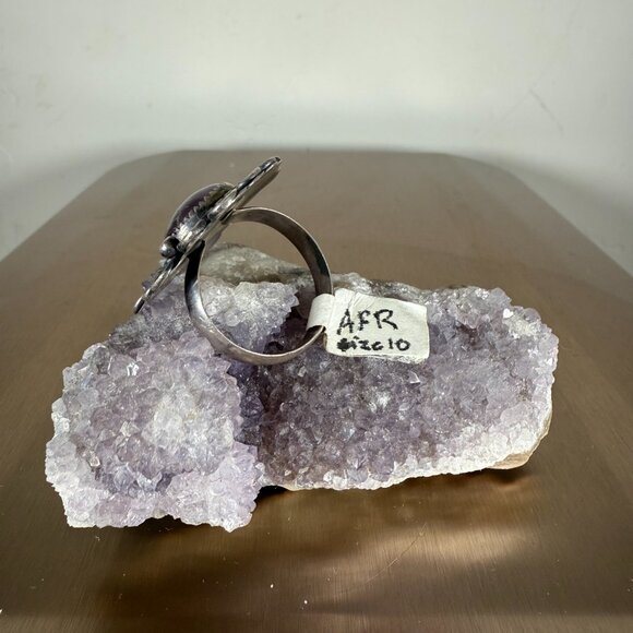Sterling Silver Ring Round Amethyst Floral Gemstone Statement Jewelry Size 10 - Picture 4 of 5